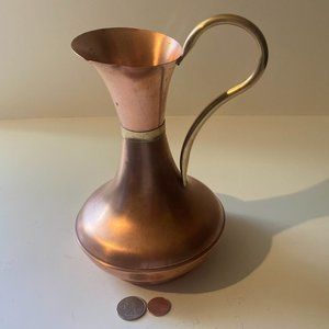Vintage Metal Copper and Brass Serving Pitcher, 9" x 6", Made in England